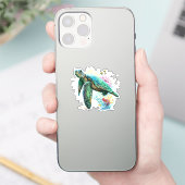 Sticker Style d'aquarelle sous-marine de tortue marine (Téléphone)