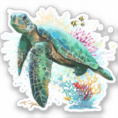 Sticker Style d'aquarelle sous-marine de tortue marine (Recto)