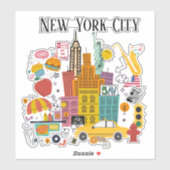 Sticker Style de dessin animé de New York (Feuille)