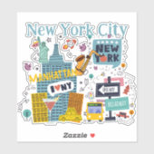 Sticker Style de dessin animé de New York (Feuille)