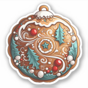 Sticker Style de dessin Cool rond Desserts de Noël Cookie