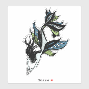 Sticker Style de tatouage de sirène - Dessin d'encre d'Ima