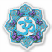 Sticker Style mandala bleu ohm avec papillons violets (Devant)