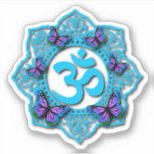 Sticker Style mandala bleu ohm avec papillons violets (Devant)