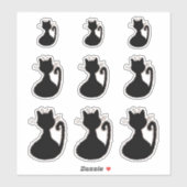 Sticker Style moderne rétro du Moyen-siècle Chat noir Silh (Feuille)