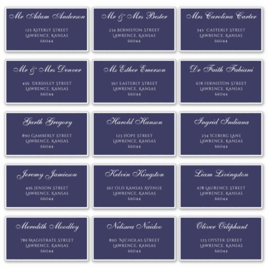 Sticker Style Navy Blue Mariage Adresse individuelle de l' (Devant)