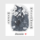 Sticker Style tatouage Moonlit Witch Citrouille Patch Viny (Feuille)