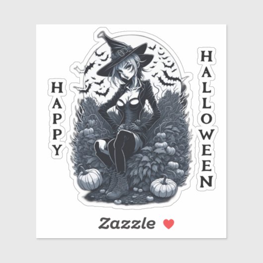 Sticker Style tatouage Moonlit Witch Citrouille Patch Viny (Feuille)