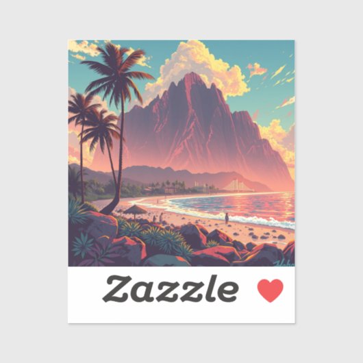 Sticker Style vintage Hawaiian Travel Honolulu Mid-Pacific (Feuille)