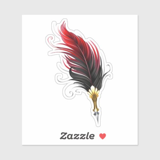 Sticker Stylo rouge en plumes avec nib or (Feuille)