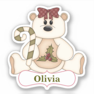 Sticker Sucre de canne Ours Contour de Noël