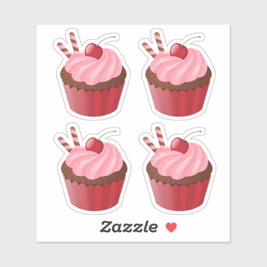 Sticker Sucré Délicieux cerise Cupcake ensemble de 4 (Feuille)