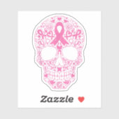Sticker Sugar Crâne rose Ruban Noir Sensibilisation au can (Feuille)