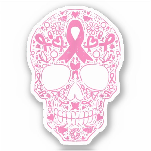 Sticker Sugar Crâne rose Ruban Noir Sensibilisation au can (Devant)