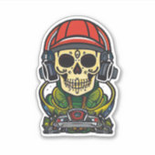 Sticker Sugar Skull Art avec casque et Tourne-disque DJ (Devant)
