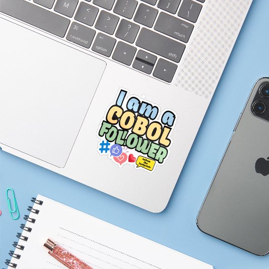 Sticker Suiveur du langage de programmation Cobol (Ordinateur portable avec iPhone)