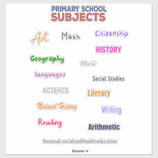 Sticker Sujets de l'école primaire (Feuille)