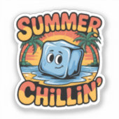 Sticker Summer Chillin' Cute Ice Cube Retro Beach Sunset (Recto)