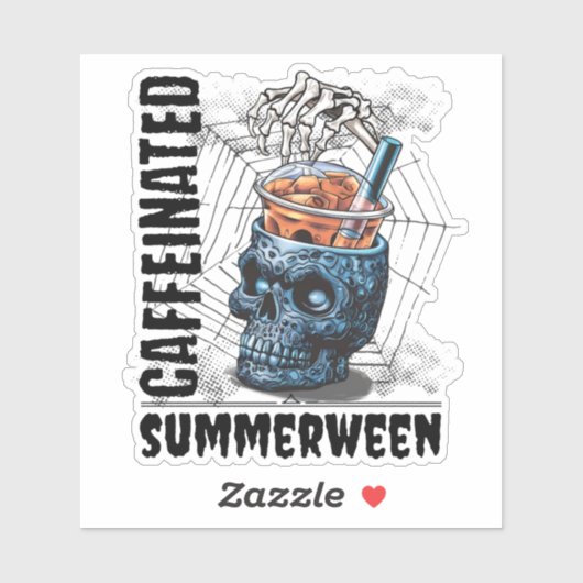 Sticker Summerween Skull Skeleton Hand Iced Coffee Goth (Feuille)
