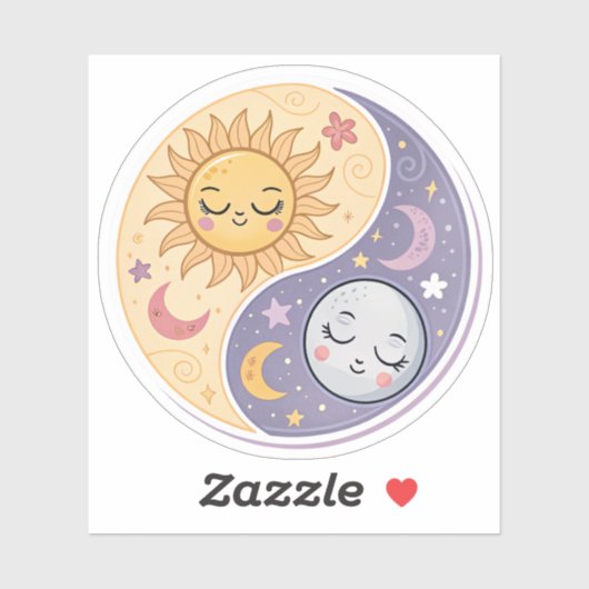Sticker Sun and Moon Yin Yang | Cute Celestial Balance Aes (Feuille)