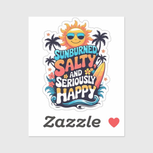 Sticker Sunburned Salty and Happy – Retro Beach Vibes (Feuille)