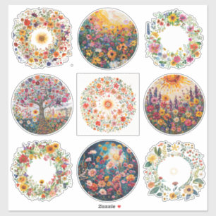 Sticker Sunburst and Floral Pattern Litha