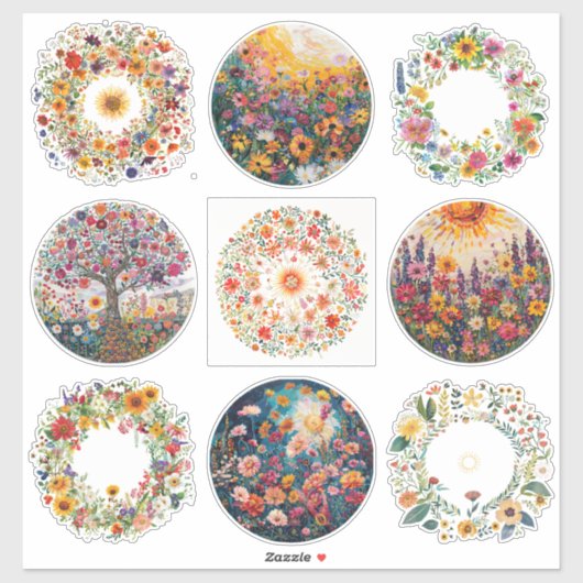 Sticker Sunburst and Floral Pattern Litha (Feuille)