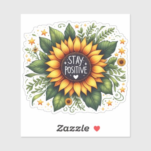 Sticker Sunflower Blooms With a Positive Message (Feuille)
