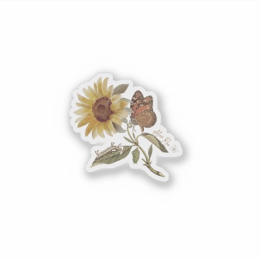 Sticker Sunflower Butterfly Sticker, Grounded Roots Decal (Devant)