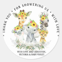Sticker Sunflower Safari Baby shower Classic rond