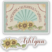 Sticker Sunflower Seashell Vintage Vibes Personalized Name (Devant)