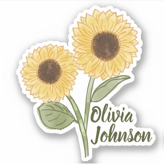 Sticker Sunflower Yellow Cute Nom personnalisé (Devant)