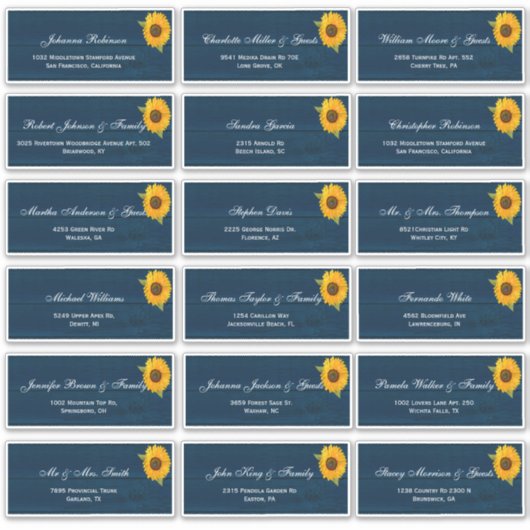 Sticker Sunflowers Navy Blue Rustic Mariage Nom d'invité S (Devant)