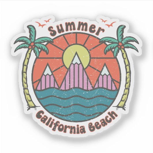 Sticker Sunset de plage Retro California (Devant)