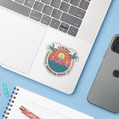Sticker Sunset de plage Retro California (Ordinateur portable avec iPhone)
