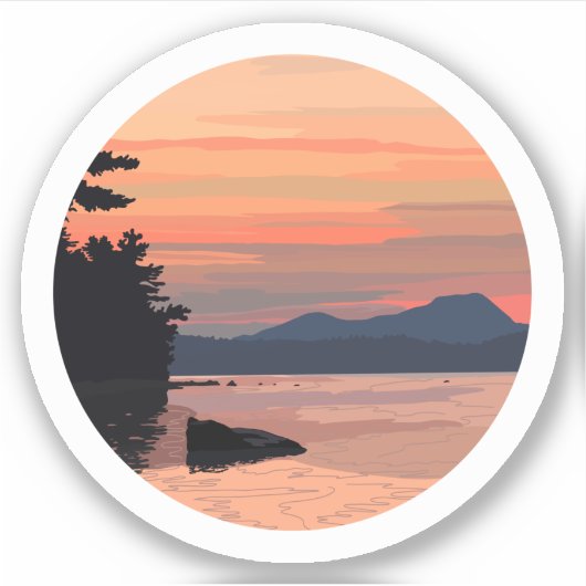 Sticker Sunset Mountain Surplombant le lac (Devant)