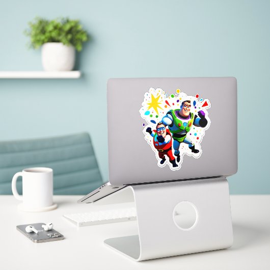 Sticker Super Fête d'Anniversaire ! (Ordinateur portable sur le bureau)
