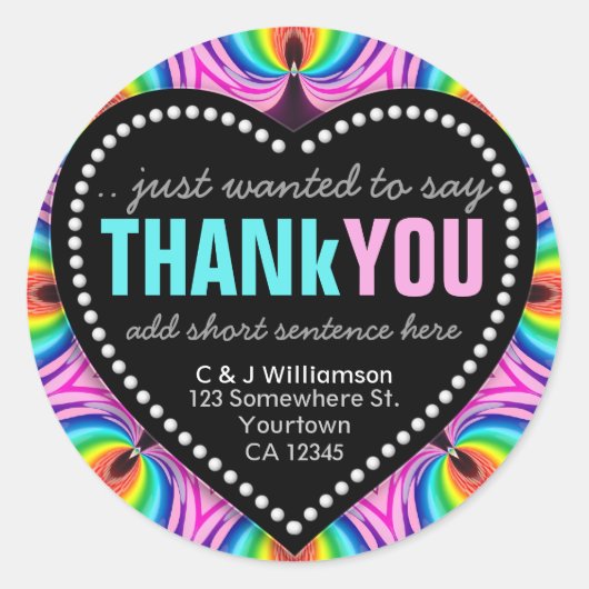 Sticker super Happy Neon Fun Merci Round (Devant)