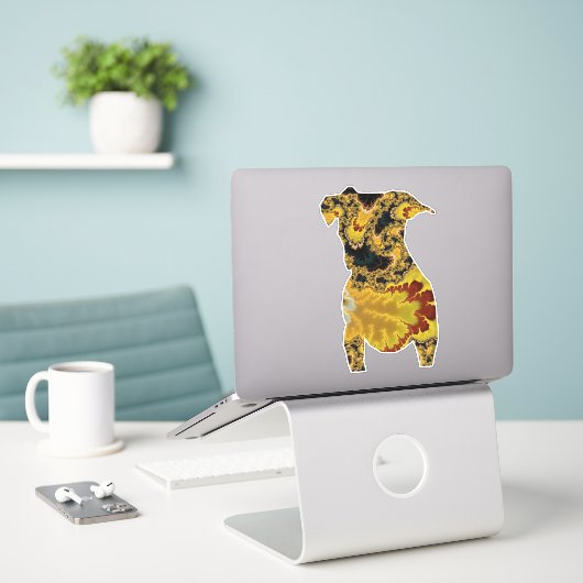Sticker Super Jaune et Rouge Fractée Chien Silhouette (Ordinateur portable sur le bureau)