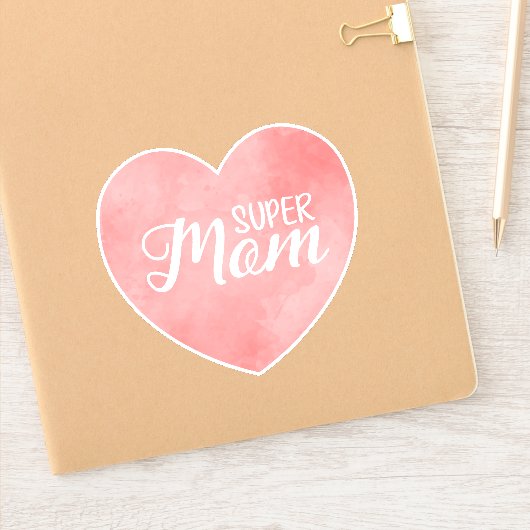 Sticker Super Maman texte dans le coeur rose peint (Carnet)