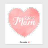Sticker Super Maman texte dans le coeur rose peint (Feuille)