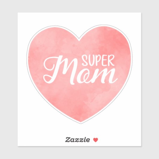 Sticker Super Maman texte dans le coeur rose peint (Feuille)