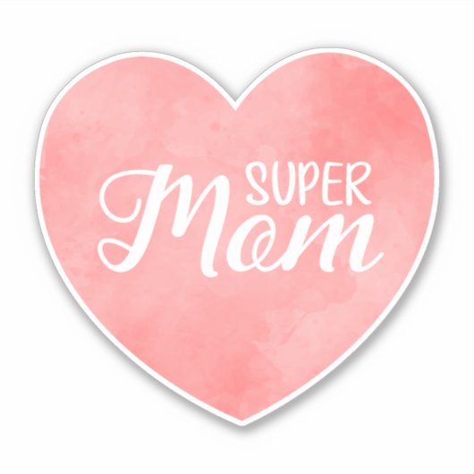 Sticker Super Maman texte dans le coeur rose peint (Devant)