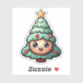 Sticker Super mignon arbre de Noël vert souriant (Feuille)