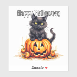 Sticker Super Mignon Chat Noir Kitty   Joyeux Halloween