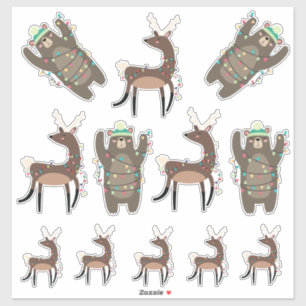 Sticker Super mignon Ours et rennes Noël