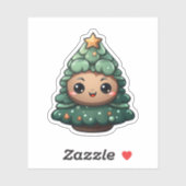 Sticker Super mignon Sourire vert bébé arbre de Noël (Feuille)
