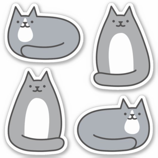 Sticker Super mignonne ronde Kawaii Gray Kitty Chat (Devant)