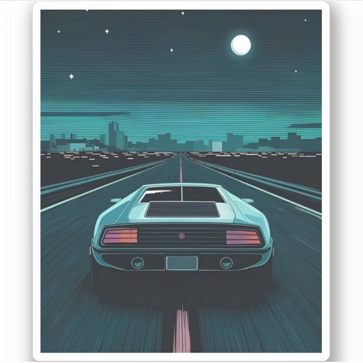 Sticker Super-Voiture Futuriste Vaporwave Pixel LoFi 80s R (Devant)