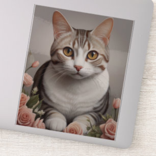 Sticker Superbe chat américain à cheveux courts avec Rose